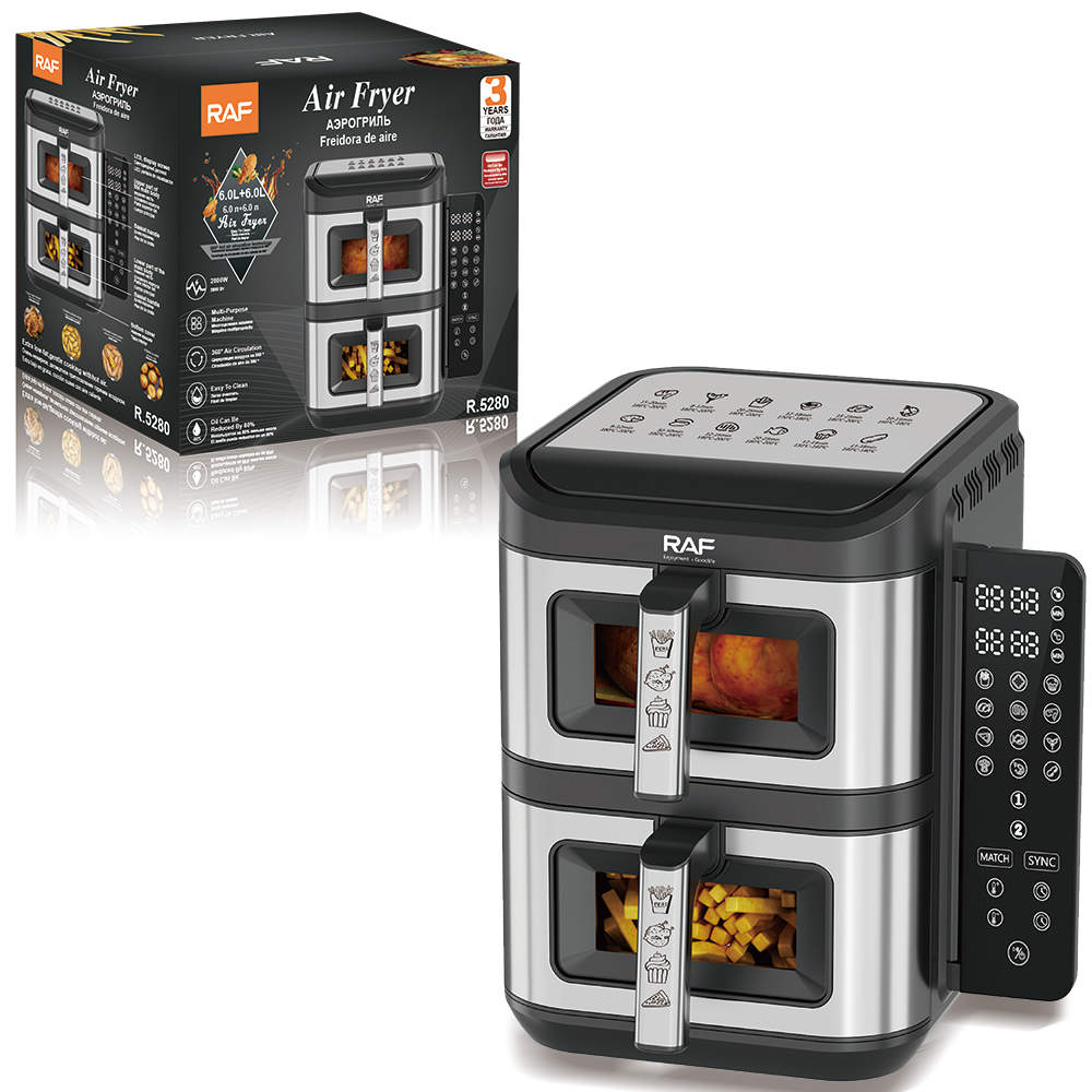 Air fryer dublu RAF R5280 12L 2800W digital 2 compartimente 6L + 6L 100 hartii cadou - Bucatarie si electrocasnice