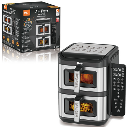 Air fryer dublu RAF R5280 12L 2800W digital 2 compartimente 6L + 6L 100 hartii cadou - Bucatarie si electrocasnice