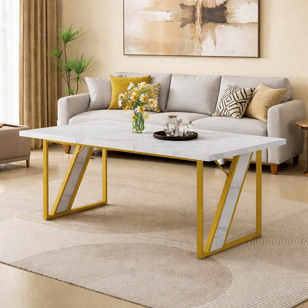 Masa dining moderna blat tip marmura 160x80 cm cadru metalic - Bucatarie si electrocasnice