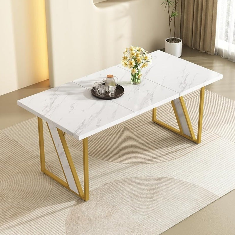 Masa dining moderna blat tip marmura 160x80 cm cadru metalic - Bucatarie si electrocasnice