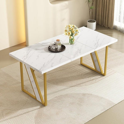 Masa dining moderna blat tip marmura 160x80 cm cadru metalic - Bucatarie si electrocasnice