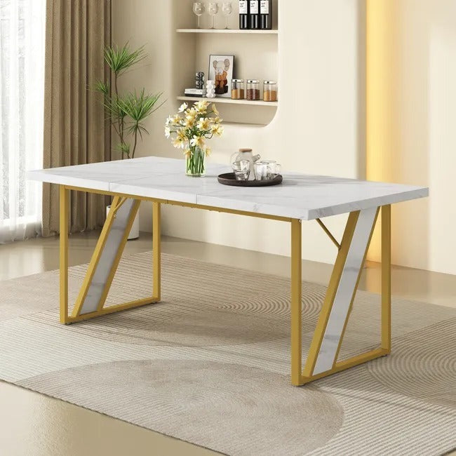 Masa dining moderna blat tip marmura 160x80 cm cadru metalic - Bucatarie si electrocasnice