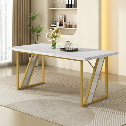 Masa dining moderna blat tip marmura 160x80 cm cadru metalic - Bucatarie si electrocasnice