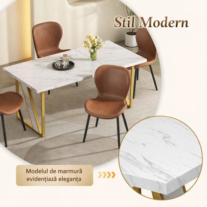 Masa dining moderna blat tip marmura 160x80 cm cadru metalic - Bucatarie si electrocasnice
