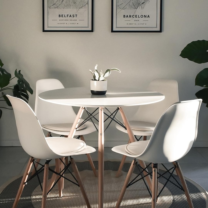 Masa dining rotunda scandinava alba 90x72 cm MDF lemn - Bucatarie si electrocasnice