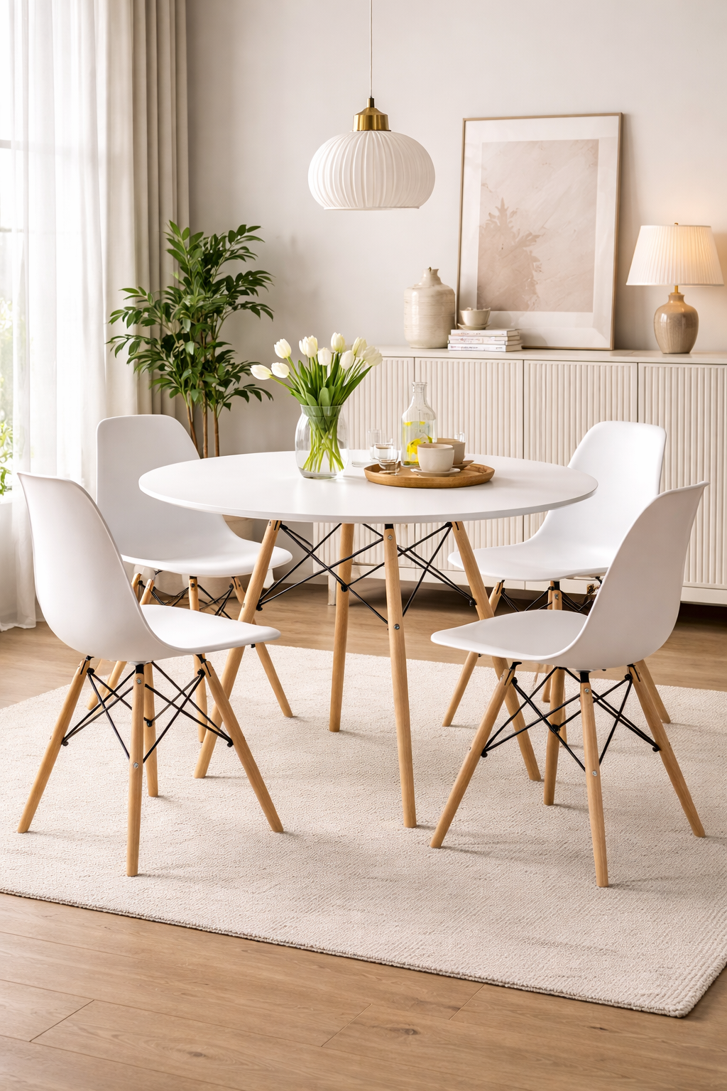 Masa dining rotunda scandinava alba 90x72 cm MDF lemn - Bucatarie si electrocasnice