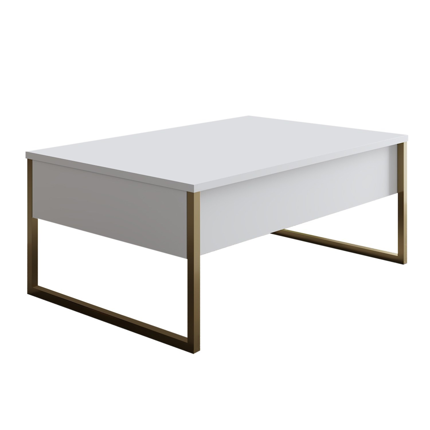 Masuta living cafea moderna alba aurie 90x60x40 cm MDF metal - Bucatarie si electrocasnice