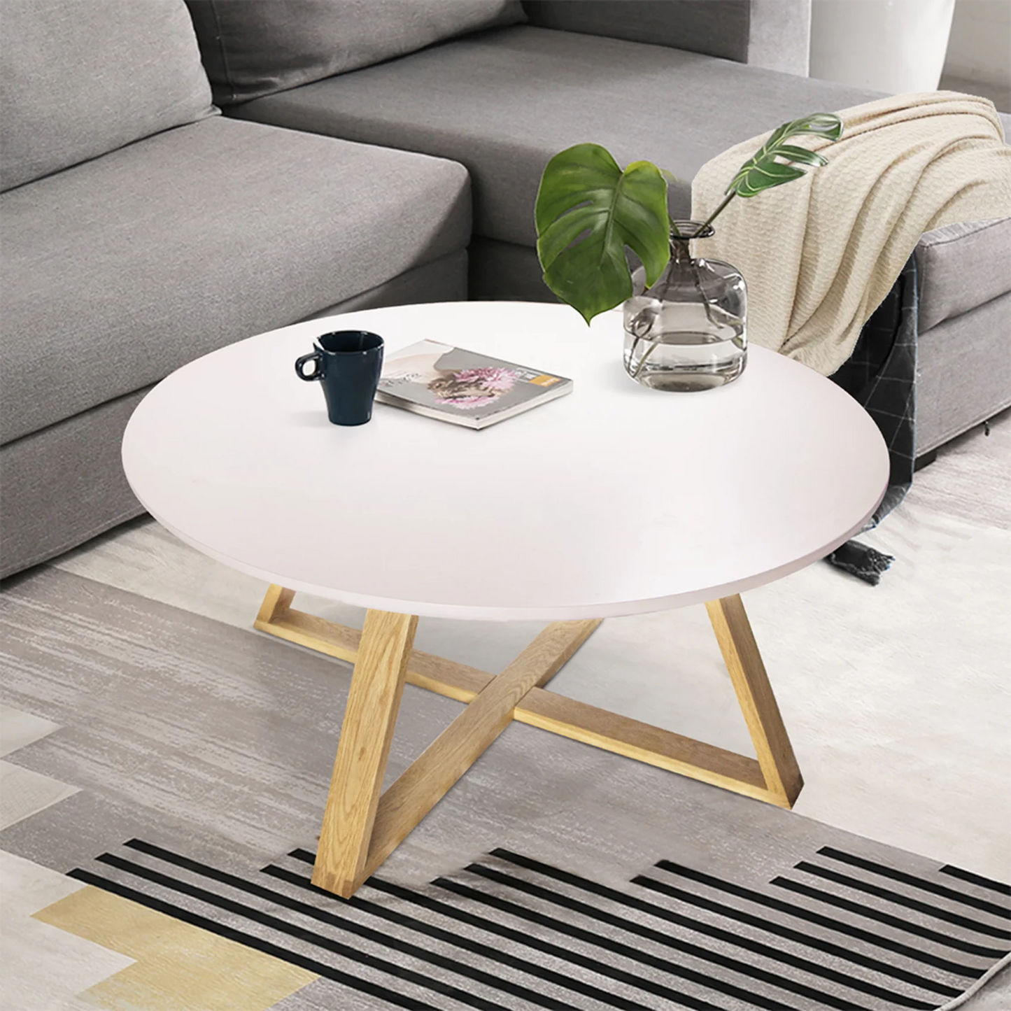 Masuta cafea moderna alba lemn natural 80x39 cm MDF - Bucatarie si electrocasnice