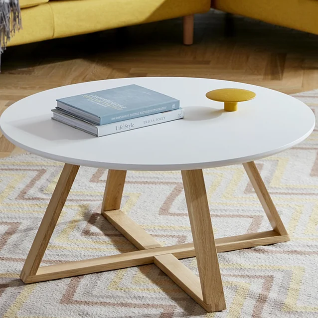Masuta cafea moderna alba lemn natural 80x39 cm MDF - Bucatarie si electrocasnice