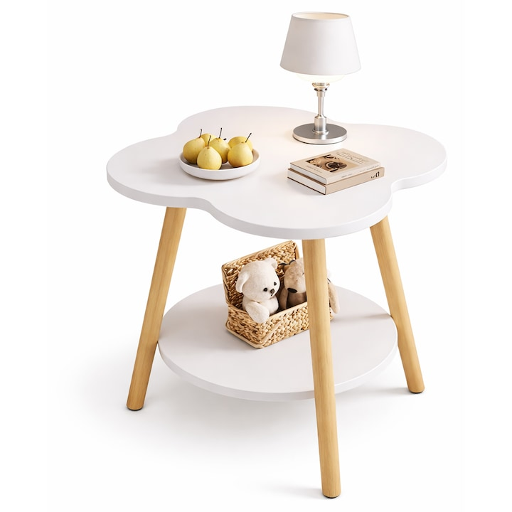 Masuta cafea multifunctionala cu raft blat alb lemn 60x40x48 cm - Copii si bebelusi