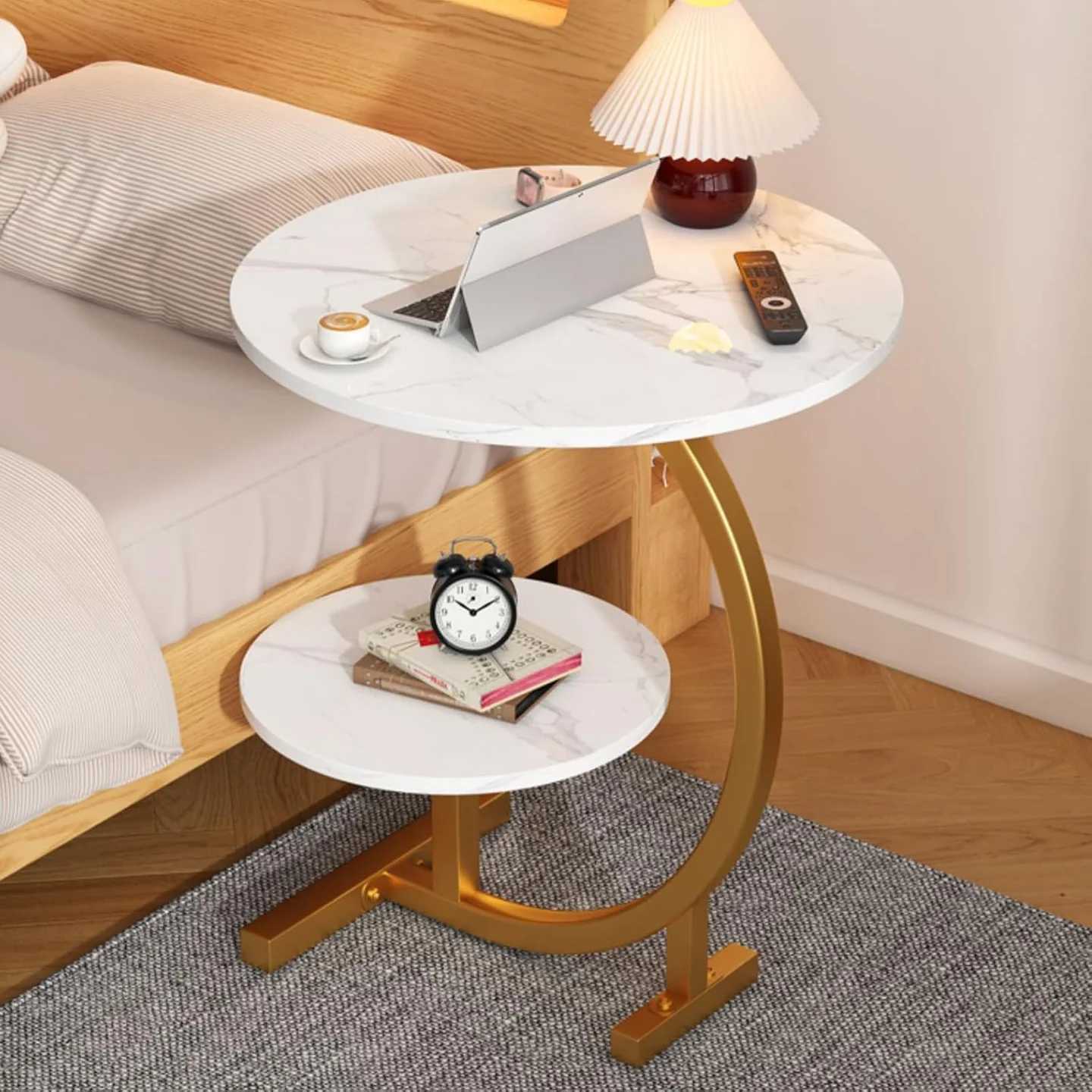 Masuta cafea nordica rotunda 62x40 cm MDF metal eleganta - Bucatarie si electrocasnice