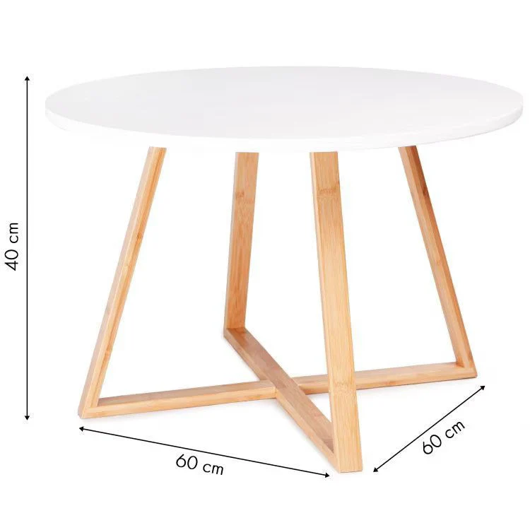 Masuta cafea rotunda 60 cm MDF picioare bambus moderna - Bucatarie si electrocasnice
