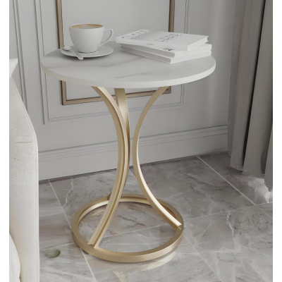 Masuta cafea rotunda alba cadru auriu metal modern compact - Bucatarie si electrocasnice