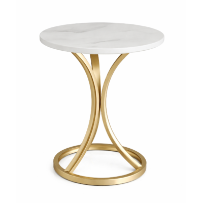 Masuta cafea rotunda alba cadru auriu metal modern compact - Bucatarie si electrocasnice