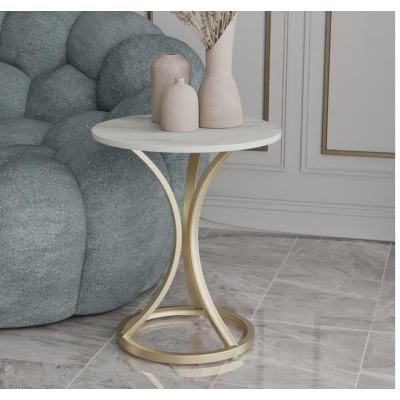 Masuta cafea rotunda alba cadru auriu metal modern compact - Bucatarie si electrocasnice