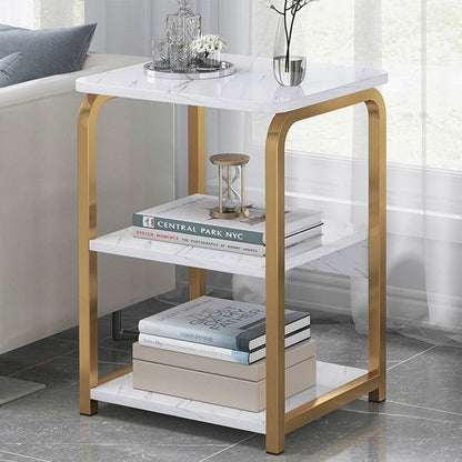 Masuta laterala moderna nordica 3 niveluri alb auriu 62x40x30 cm - Bucatarie si electrocasnice