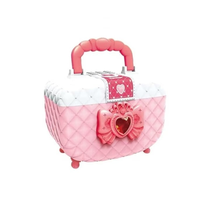Pușculiță fetițe tip cutie machiaj – rulare automată bani, cod PIN, roz