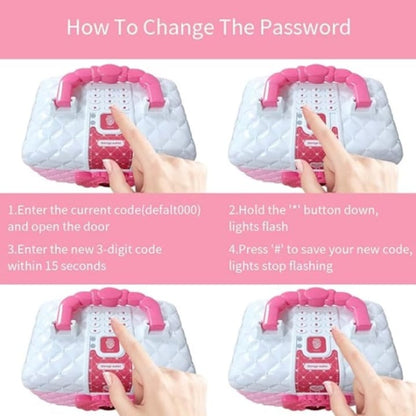 Pușculiță fetițe tip cutie machiaj – rulare automată bani, cod PIN, roz