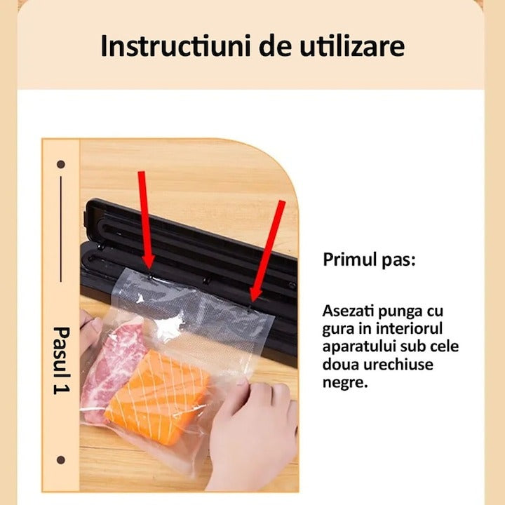 Aparat vidat și sigilat alimente – cu 10 pungi, carne/legume/fructe