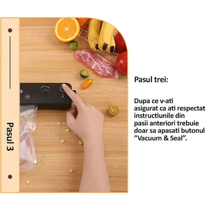 Aparat vidat și sigilat alimente – cu 10 pungi, carne/legume/fructe