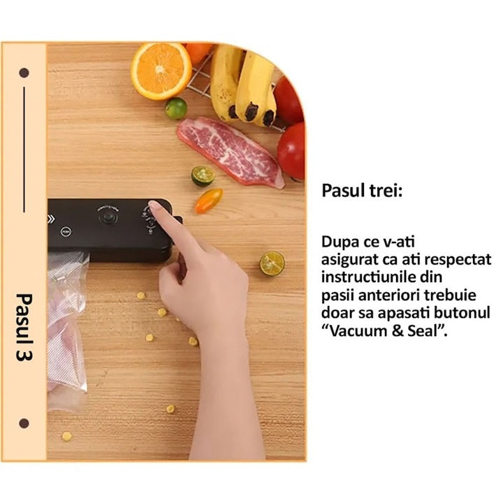 Aparat vidat si sigilat alimente - cu 10 pungi, carne/legume/fructe - Bucatarie si electrocasnice