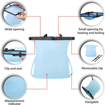 Punga reutilizabila din silicon - Etanse, fara miros, alternative Ziplock - Bucatarie si electrocasnice