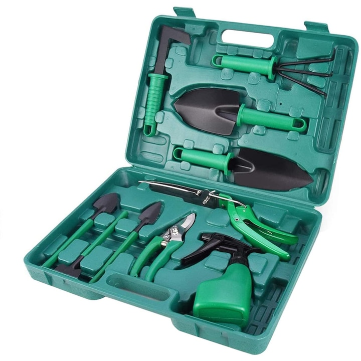 Set unelte gradinarit 10 piese cu valiza foarfeca lopata grebla - Sport si timp liber