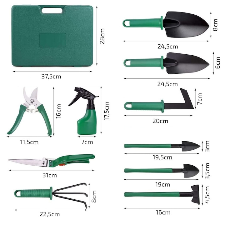 Set unelte gradinarit 10 piese cu valiza foarfeca lopata grebla - Sport si timp liber