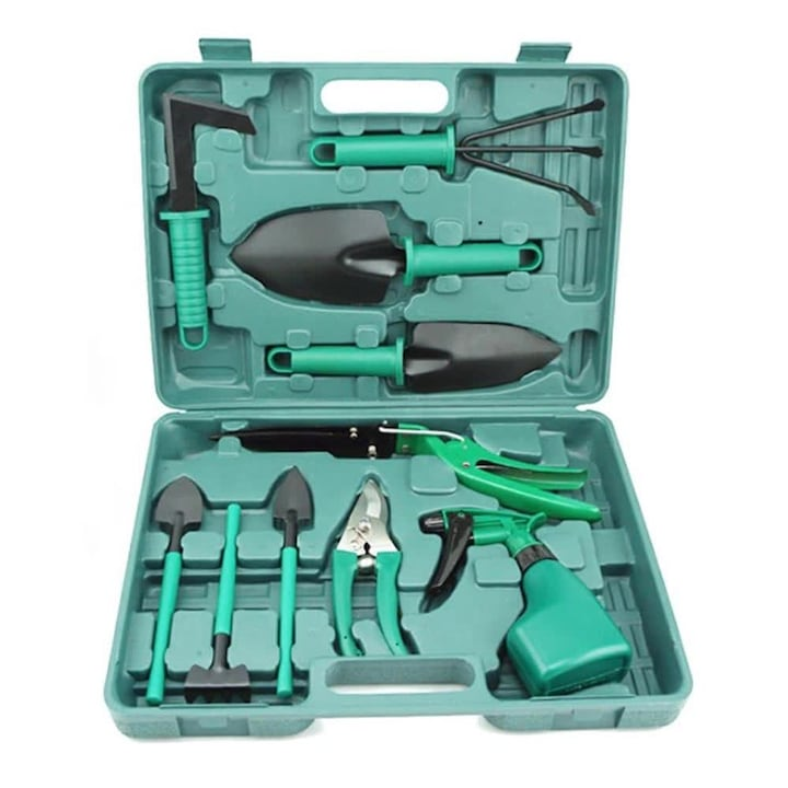 Set unelte gradinarit 10 piese cu valiza foarfeca lopata grebla - Sport si timp liber