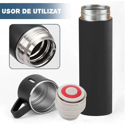 Set termos inox premium – cu 3 cești, negru, ambalaj elegant
