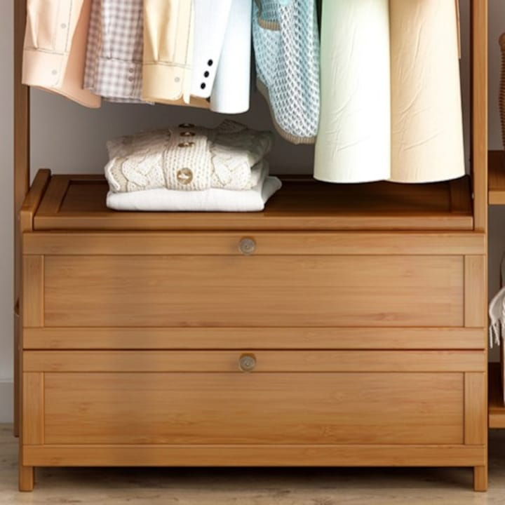 Suport haine bambus multifunctional cu rafturi si umerase 140x100x37 - Mobilier si organizare