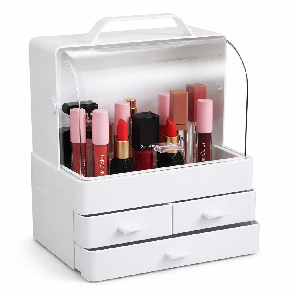 Pachet Beauty 3 in 1 - Organizator Cosmetice + Lampa Unghii UV LED + Oglinda LED 20x13 cm - Doar 139 Lei - Sanatate si