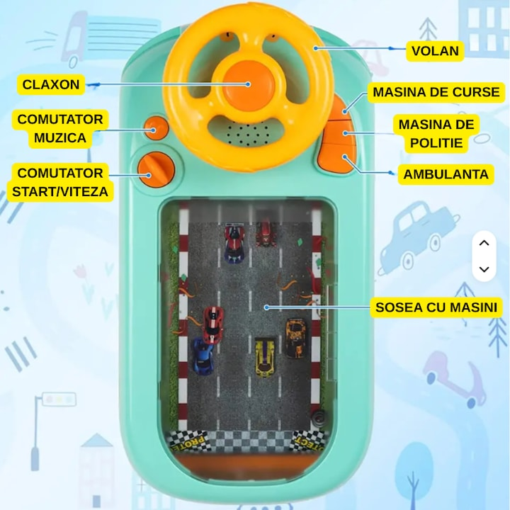 Volan interactiv copii cu sunete si joc de curse 43x22x13 cm - Copii si bebelusi