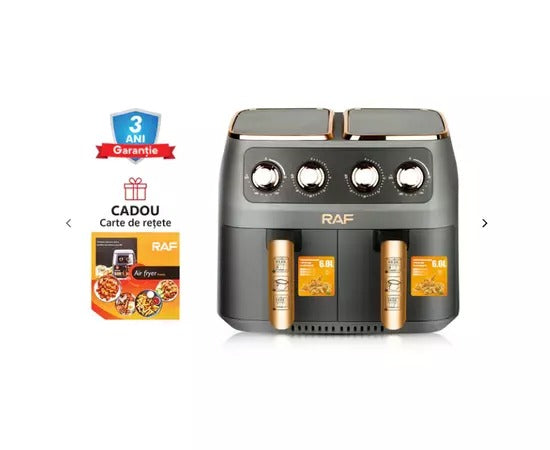Air Fryer RAF 5236 12L XL cu 2 Coșuri Independente, Touch Screen, Ușă Dublă, 2800W - 50 hartii incluse