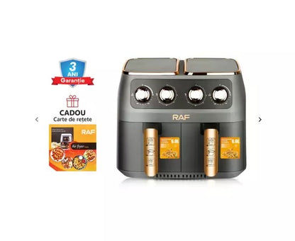 Air Fryer RAF 5236 12L XL cu 2 Coșuri Independente, Touch Screen, Ușă Dublă, 2800W - 50 hartii incluse
