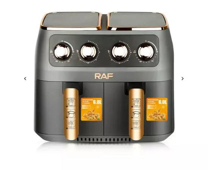 Air Fryer RAF 5236 8L XL cu 2 Cosuri Independente, Touch Screen, Usa Dubla, 2800W - 50 hartii incluse - Bucatarie si