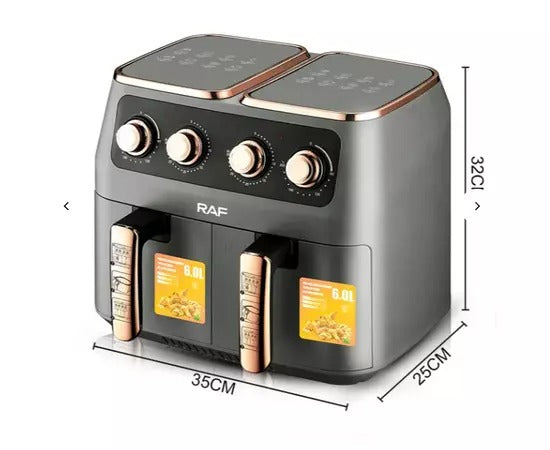 Air Fryer RAF 5236 8L XL cu 2 Cosuri Independente, Touch Screen, Usa Dubla, 2800W - 50 hartii incluse - Bucatarie si