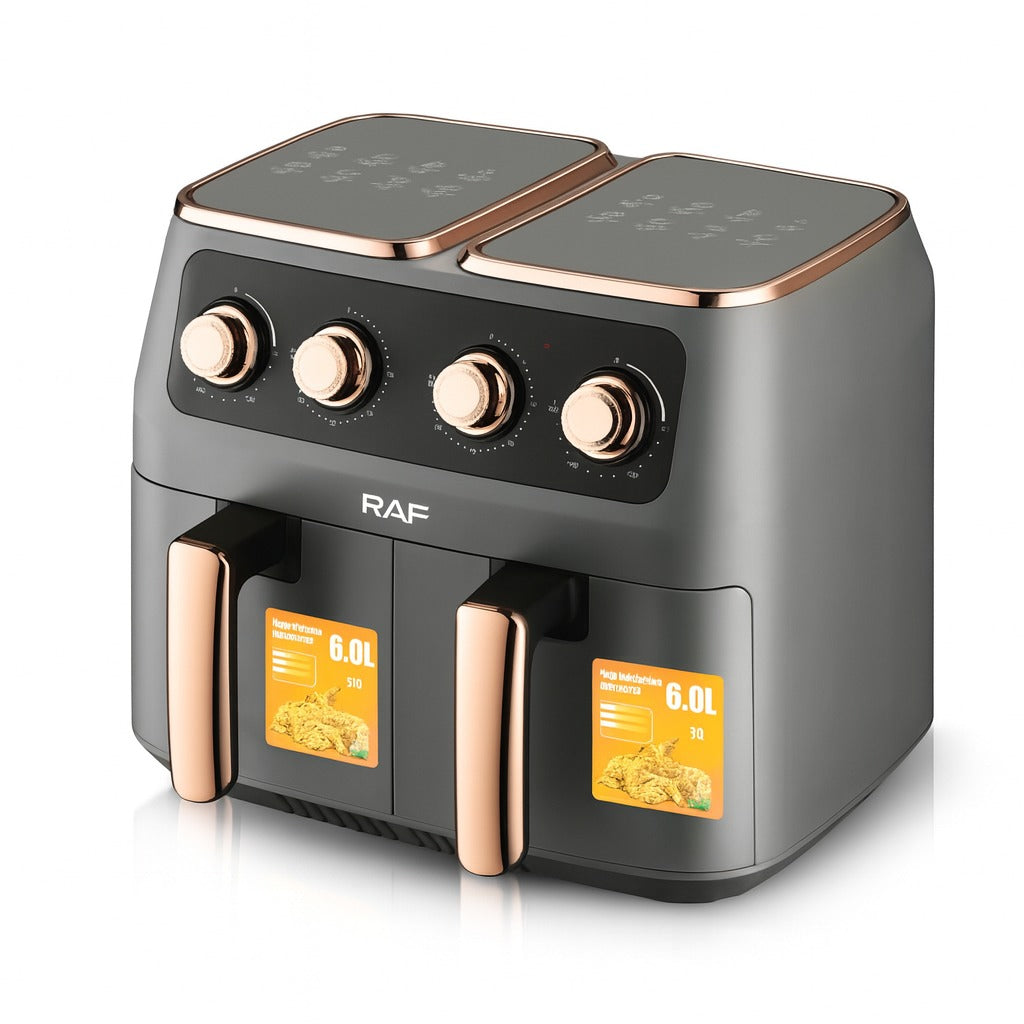 Air Fryer RAF 5236 12L XL cu 2 Coșuri Independente, Touch Screen, Ușă Dublă, 2800W - 50 hartii incluse