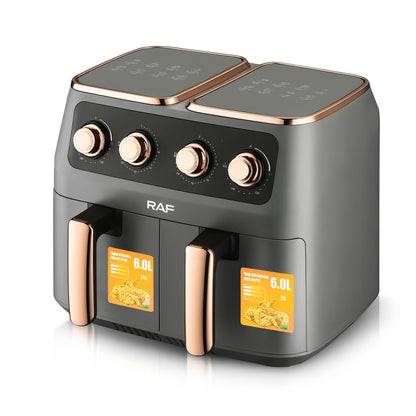 Air Fryer RAF 5236 12L XL cu 2 Coșuri Independente, Touch Screen, Ușă Dublă, 2800W - 50 hartii incluse