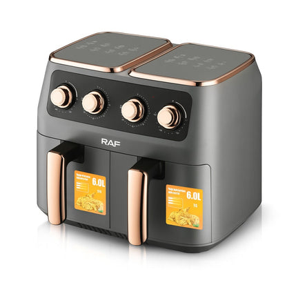 Air Fryer RAF 5236 8L XL cu 2 Cosuri Independente, Touch Screen, Usa Dubla, 2800W - 50 hartii incluse - Bucatarie si