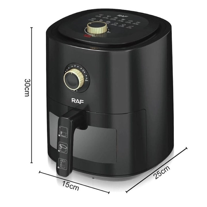 Friteuza cu Aer Cald RAF 5332B 6L, 2400W - Airfryer fara ulei, 8 programe - 50 hartii incluse - Bucatarie si electrocasnice