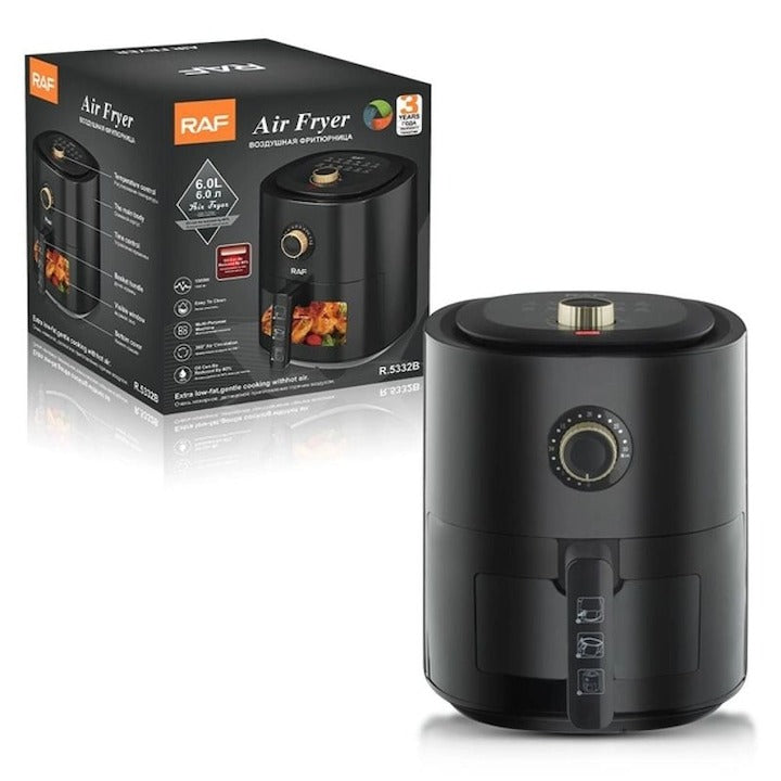 Friteuza cu Aer Cald RAF 5332B 6L, 2400W - Airfryer fara ulei, 8 programe - 50 hartii incluse - Bucatarie si electrocasnice