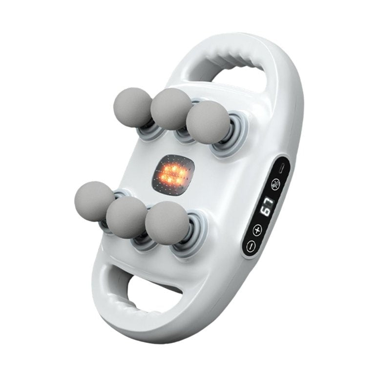 Aparat de Masaj Electric cu 6 Capete, Ecran LED, Silentios - Relaxare Musculara Acasa, Alb - Sport si timp liber