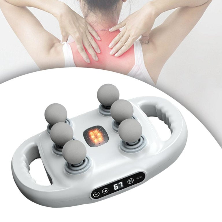 Aparat de Masaj Electric cu 6 Capete, Ecran LED, Silentios - Relaxare Musculara Acasa, Alb - Sport si timp liber