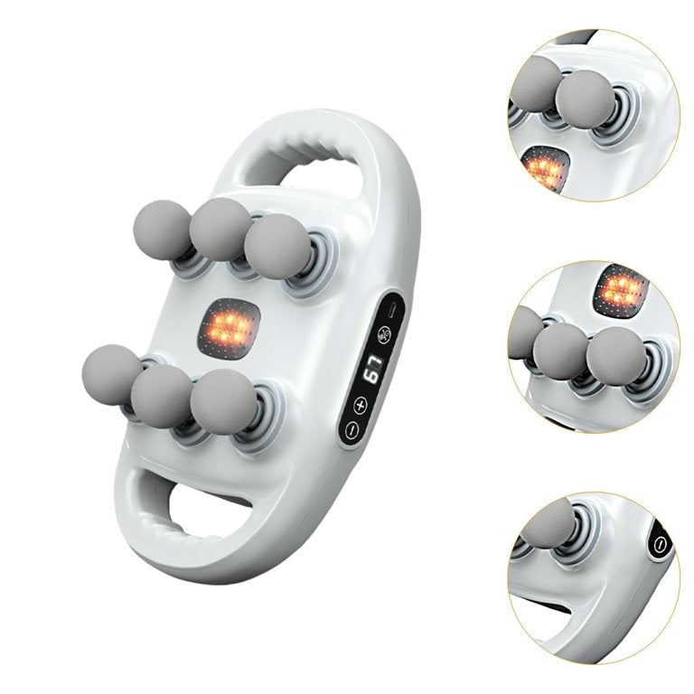 Aparat de Masaj Electric cu 6 Capete, Ecran LED, Silentios - Relaxare Musculara Acasa, Alb - Sport si timp liber