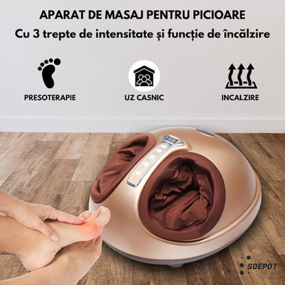 Aparat Masaj Shiatsu pentru Picioare cu Încălzire Infraroșu, 3 Intensități, Presopunctură & Vibrații, 40W