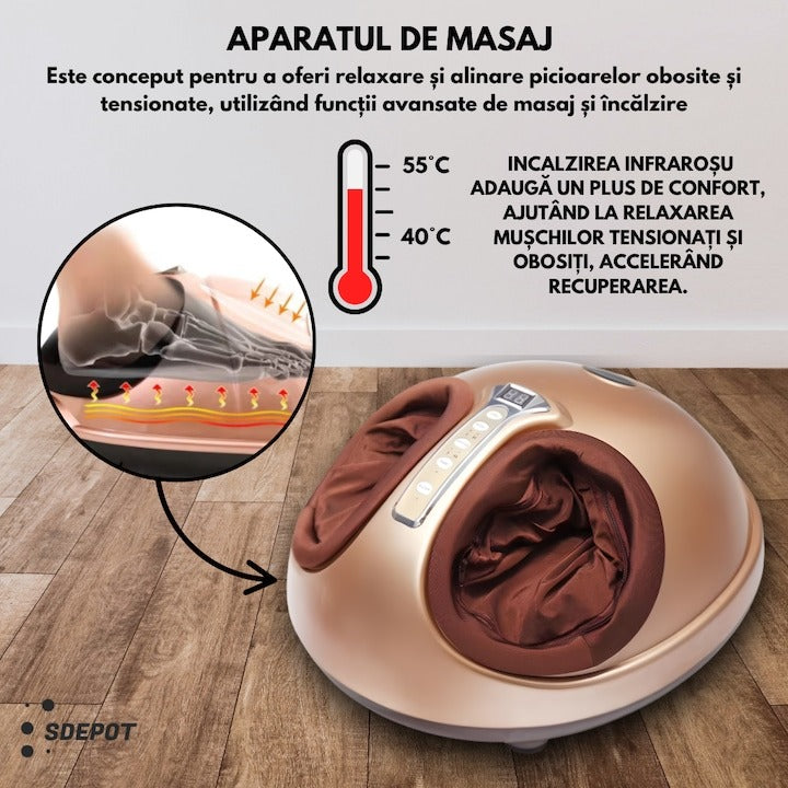 Aparat Masaj Shiatsu pentru Picioare cu Incalzire Infrarosu, 3 Intensitati, Presopunctura & Vibratii, 40W - Sanatate si