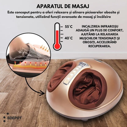Aparat Masaj Shiatsu pentru Picioare cu Incalzire Infrarosu, 3 Intensitati, Presopunctura & Vibratii, 40W - Sanatate si
