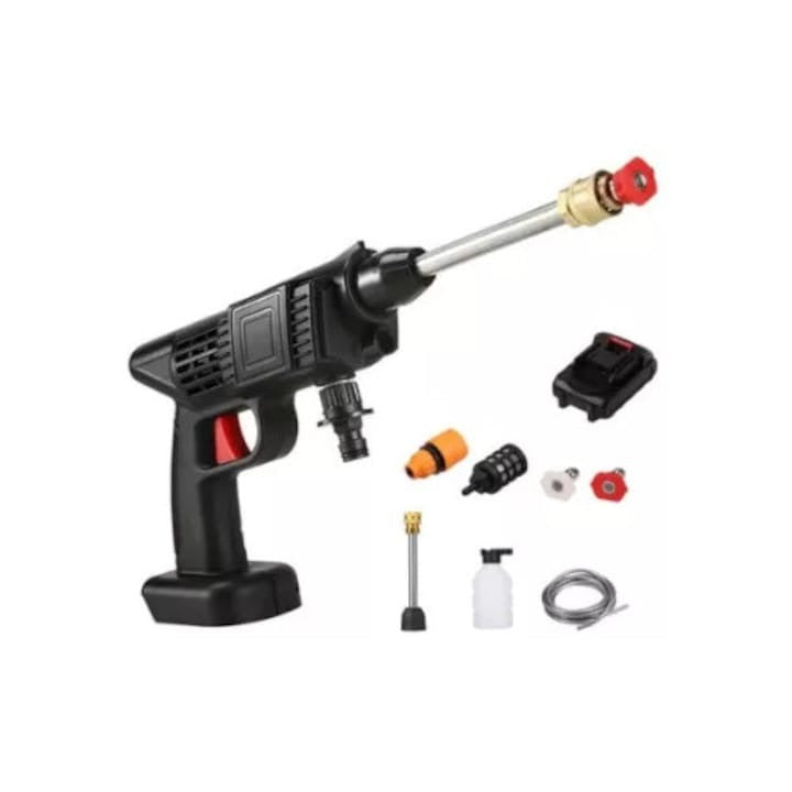 Pistol cu apa de inalta presiune pentru spalatorie auto, portabil, alimentat cu baterie