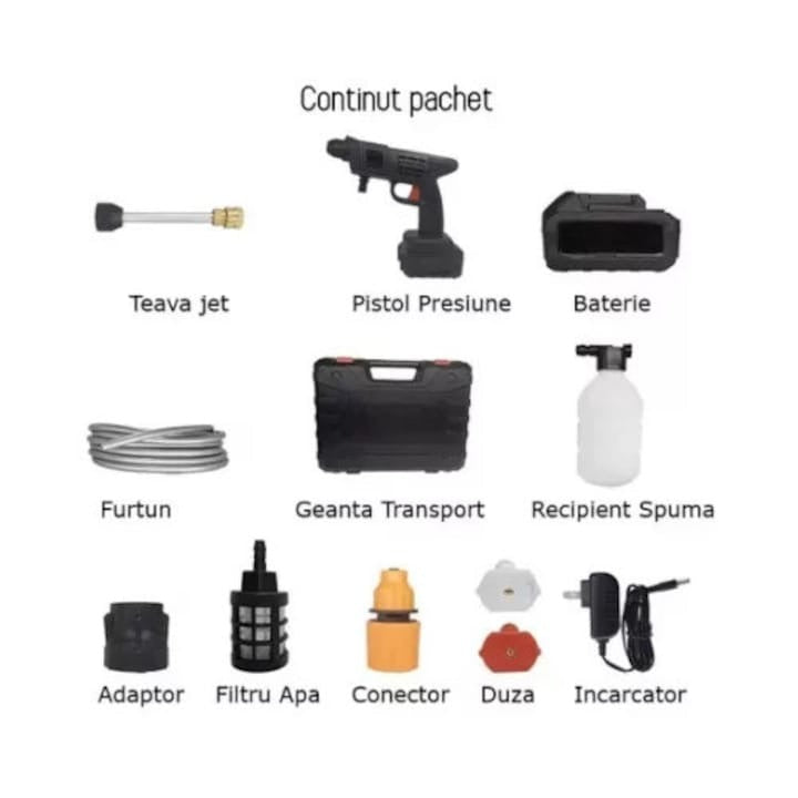 Pistol cu apa de inalta presiune pentru spalatorie auto, portabil, alimentat cu baterie